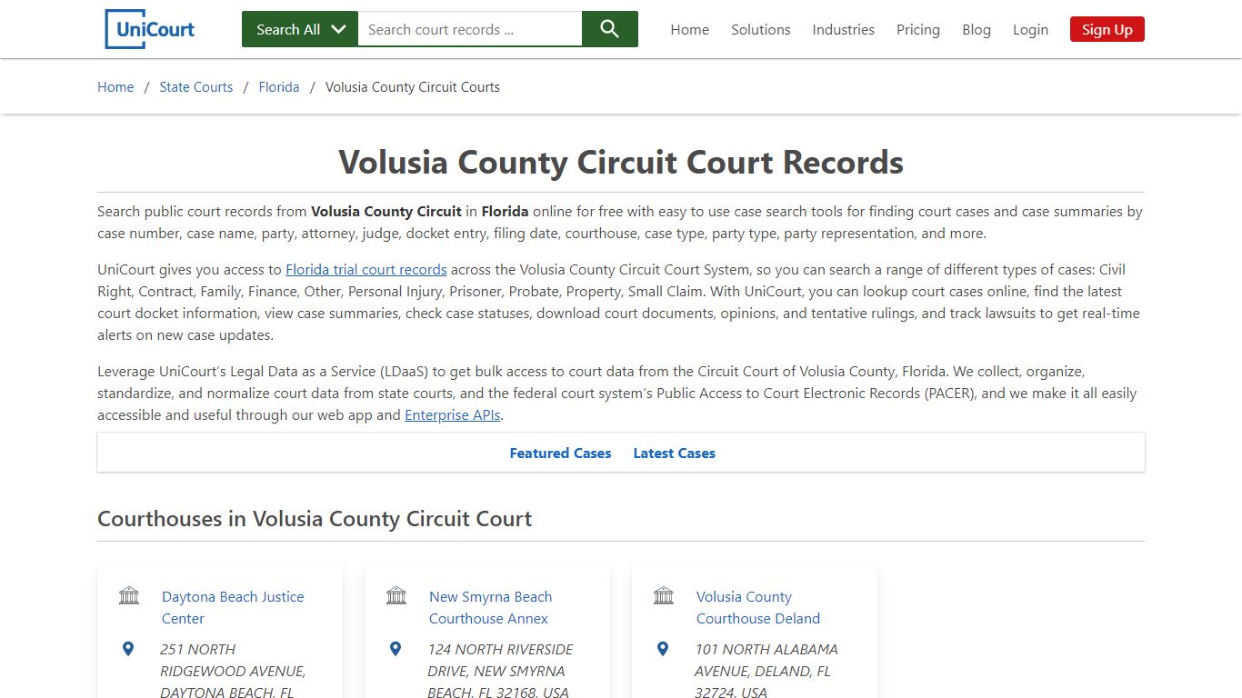 Volusia County Circuit Court Records & Case Search | Florida - UniCourt